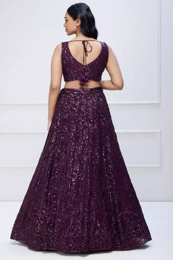 Purple Sequins Embroidered Georgette Wedding Indian Lehenga Dress