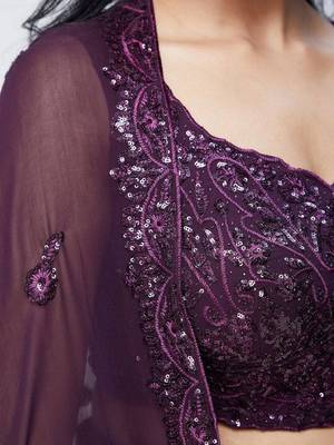 Purple Sequins Embroidered Georgette Wedding Indian Lehenga Dress 5