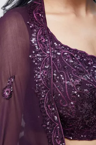 Purple Sequins Embroidered Georgette Wedding Indian Lehenga Dress