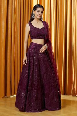  Purple Sequin Embroiered Net Party Wear Wedding Indian Lehenga Dress Designs 1