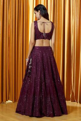  Purple Sequin Embroiered Net Party Wear Wedding Indian Lehenga Dress Designs 4