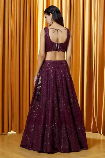  Purple Sequin Embroiered Net Party Wear Wedding Indian Lehenga Dress Designs