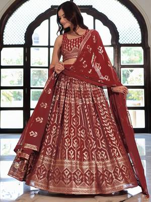  Maroon Sequins Georgette Wedding Wear Lehenga Choli With Dupatta 1