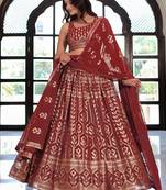 Maroon Sequins Georgette Wedding Wear Lehenga Choli With Dupatta