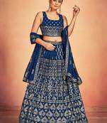 Awesome Blue Sequins Embroidered Georgette Lehenga Choli Wedding Lehenga