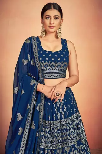 Awesome Blue Sequins Embroidered Georgette Lehenga Choli Wedding Lehenga