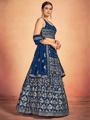 Awesome Blue Sequins Embroidered Georgette Lehenga Choli Wedding Lehenga 3