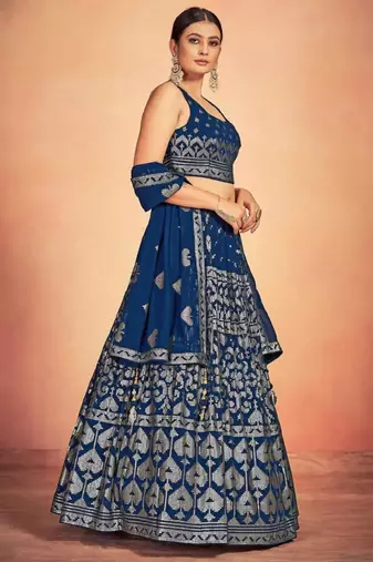 Awesome Blue Sequins Embroidered Georgette Lehenga Choli Wedding Lehenga