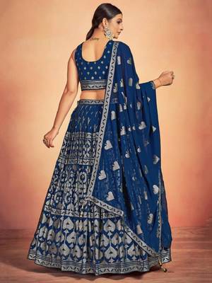Awesome Blue Sequins Embroidered Georgette Lehenga Choli Wedding Lehenga 4