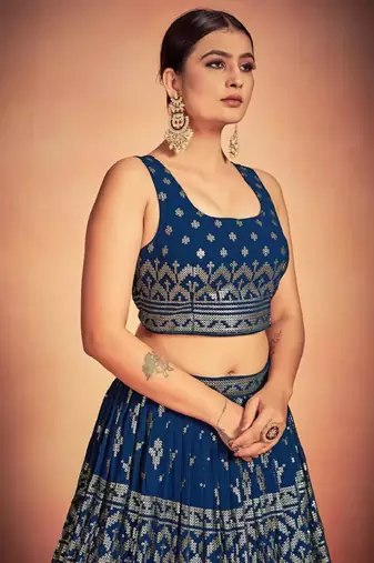 Awesome Blue Sequins Embroidered Georgette Lehenga Choli Wedding Lehenga