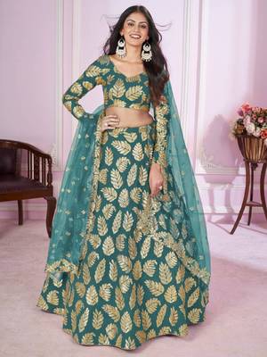  Teal Sequins Georgette Engagement Wedding Wear Lehenga Choli 1