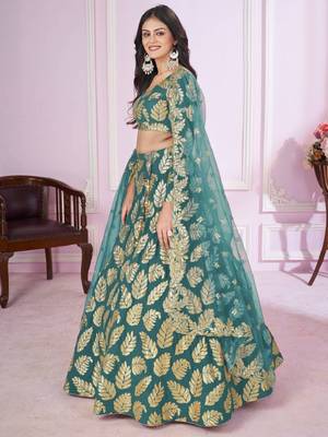  Teal Sequins Georgette Engagement Wedding Wear Lehenga Choli 3