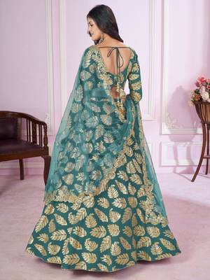  Teal Sequins Georgette Engagement Wedding Wear Lehenga Choli 4