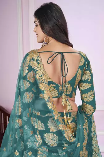  Teal Sequins Georgette Engagement Wedding Wear Lehenga Choli