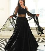 Black Georgette Embroidered Semi Stitched Lehenga Choli Set