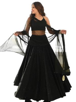 Black Georgette Embroidered Semi Stitched Lehenga Choli Set 3