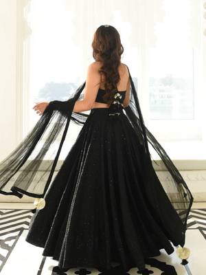 Black Georgette Embroidered Semi Stitched Lehenga Choli Set 4