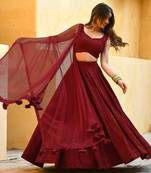 Maroon Colored Sequins Embroidered Georgette Wedding Lehenga Choli Dress