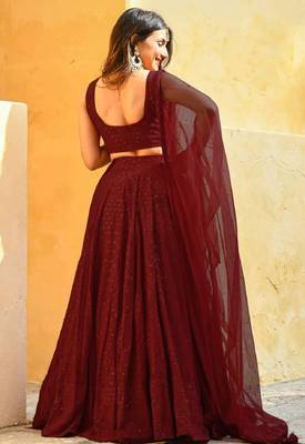 Maroon Colored Sequins Embroidered Georgette Wedding Lehenga Choli Dress 3