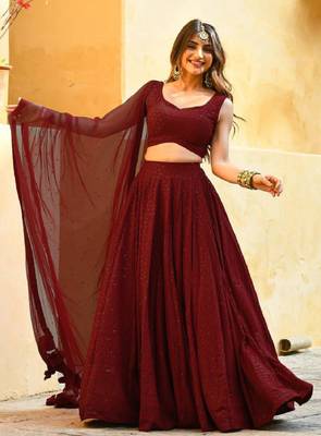 Maroon Colored Sequins Embroidered Georgette Wedding Lehenga Choli Dress 4