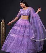 Astonishing Lavender Sequins Embroidered Soft Net Wedding Lehenga Dress