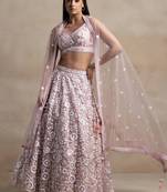 pink sequins embroidered soft net fabric Indian designer wedding lehenga