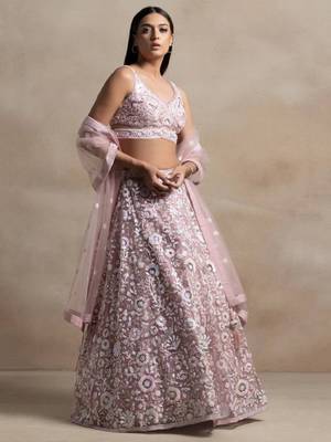pink sequins embroidered soft net fabric Indian designer wedding lehenga 3