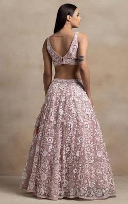 pink sequins embroidered soft net fabric Indian designer wedding lehenga 4