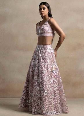 pink sequins embroidered soft net fabric Indian designer wedding lehenga 5