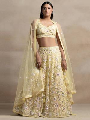 yellow sequins embroidered soft net fabric Indian designer bollywood lehenga 1