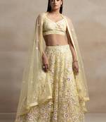 yellow sequins embroidered soft net fabric Indian designer bollywood lehenga