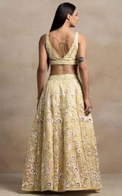 yellow sequins embroidered soft net fabric Indian designer bollywood lehenga 4