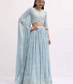 skyblue sequins embroidered georgette sangeet wear indian designer wedding lehenga choli