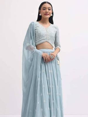 skyblue sequins embroidered georgette sangeet wear indian designer wedding lehenga choli 2