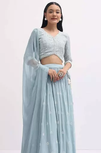 skyblue sequins embroidered georgette sangeet wear indian designer wedding lehenga choli