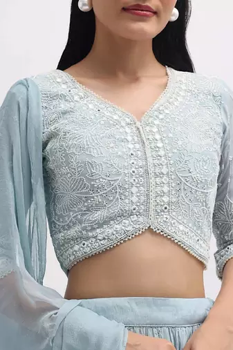 skyblue sequins embroidered georgette sangeet wear indian designer wedding lehenga choli