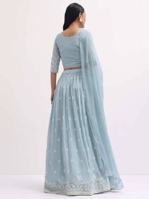 skyblue sequins embroidered georgette sangeet wear indian designer wedding lehenga choli 4