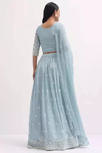 skyblue sequins embroidered georgette sangeet wear indian designer wedding lehenga choli