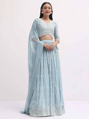 skyblue sequins embroidered georgette sangeet wear indian designer wedding lehenga choli 5