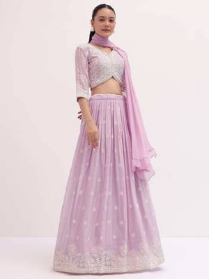 Adorable Purple Pink Sequins Embroiered Georgette Sangeet Wear Lehenga Choli 1