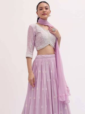 Adorable Purple Pink Sequins Embroiered Georgette Sangeet Wear Lehenga Choli 2