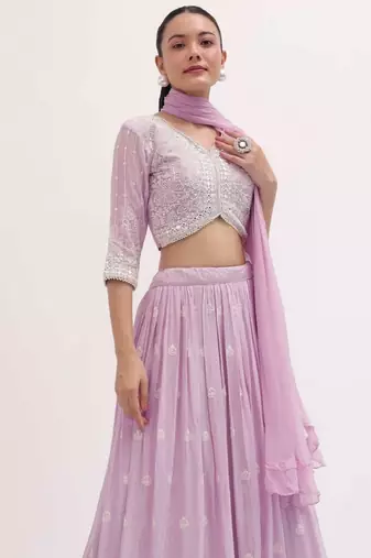 Adorable Purple Pink Sequins Embroiered Georgette Sangeet Wear Lehenga Choli