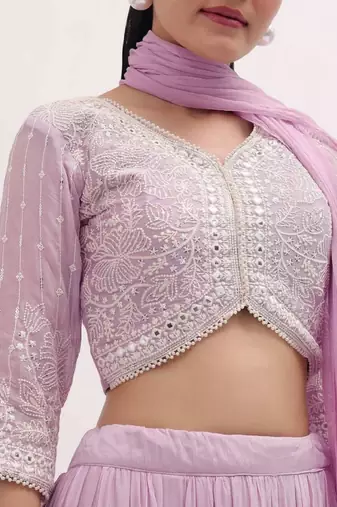 Adorable Purple Pink Sequins Embroiered Georgette Sangeet Wear Lehenga Choli