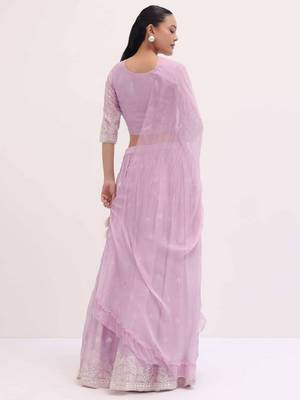 Adorable Purple Pink Sequins Embroiered Georgette Sangeet Wear Lehenga Choli 4