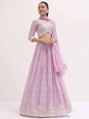 Adorable Purple Pink Sequins Embroiered Georgette Sangeet Wear Lehenga Choli 5
