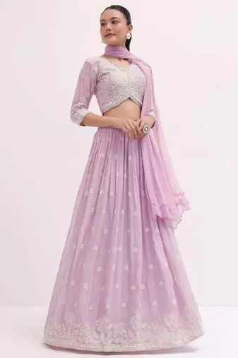 Adorable Purple Pink Sequins Embroiered Georgette Sangeet Wear Lehenga Choli