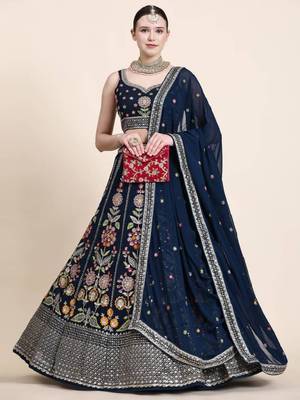 Wonderful Blue Multi Thread Embroidered Georgette Bollywood Lehenga Choli 1