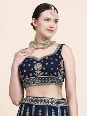 Wonderful Blue Multi Thread Embroidered Georgette Bollywood Lehenga Choli 2