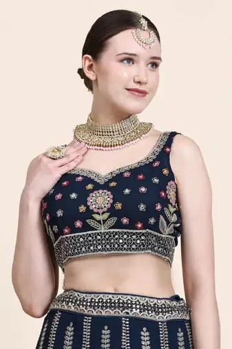 Wonderful Blue Multi Thread Embroidered Georgette Bollywood Lehenga Choli