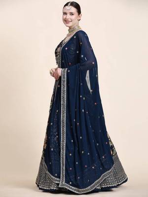 Wonderful Blue Multi Thread Embroidered Georgette Bollywood Lehenga Choli 3